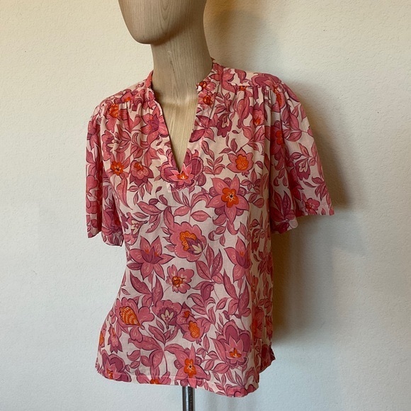 Trovata Birds of Paradis Autumn Paisley Floral Short Sleeve Cotton Blouse Top XS - Picture 7 of 16